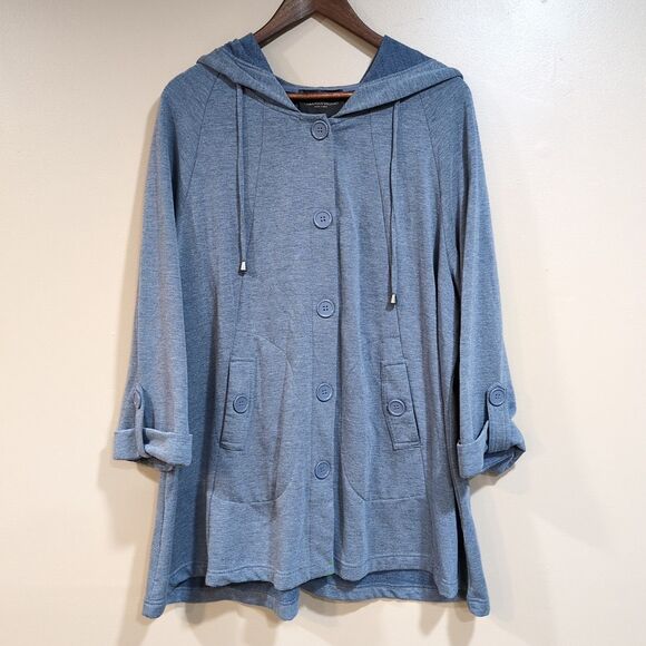 Christian Siriano Womens 1X Hooded Swing Jacket Gray Button Up Soft Fleece Coat - Picture 1 of 8